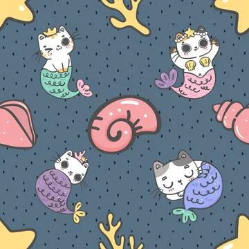 Seamless repeating pattern with adorable cute cats Stock Illustration