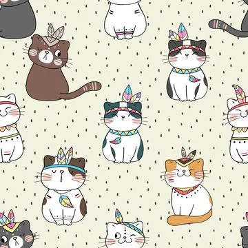 Seamless repeating pattern with adorable cute cats Stock Illustration
