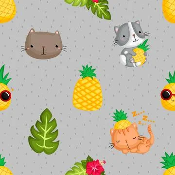 Seamless repeating pattern with adorable cute cats Stock Illustration