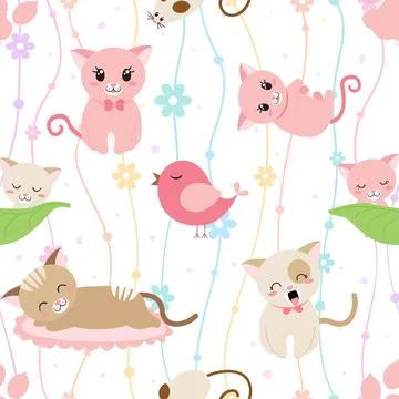 Seamless repeating pattern with adorable cute cats Illustrazione stock