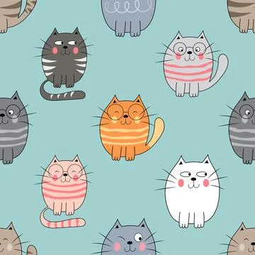 Seamless repeating pattern with adorable cute cats Illustrazione stock
