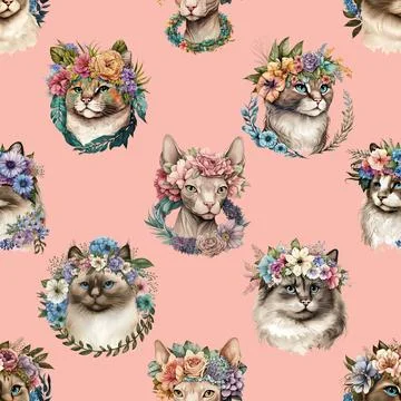 Seamless repeating pattern with adorable cute cats Illustrazione stock