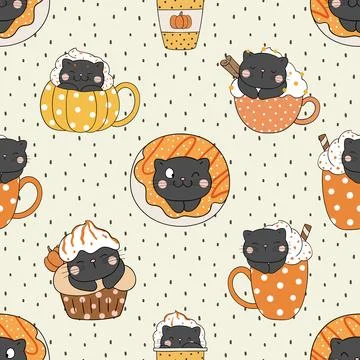 Seamless repeating pattern with adorable cute cats Stock Illustration