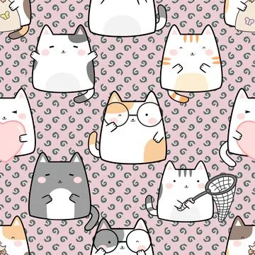 Seamless repeating pattern with adorable cute cats Illustrazione stock