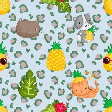 Seamless repeating pattern with adorable cute cats Illustrazione stock