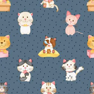 Seamless repeating pattern with adorable cute cats Stock Illustration