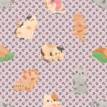 Seamless repeating pattern with adorable cute cats Stock Illustration