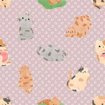 Seamless repeating pattern with adorable cute cats Stock Illustration