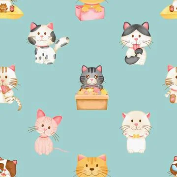 Seamless repeating pattern with adorable cute cats Illustrazione stock