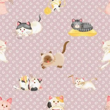 Seamless repeating pattern with adorable cute cats Stock Illustration