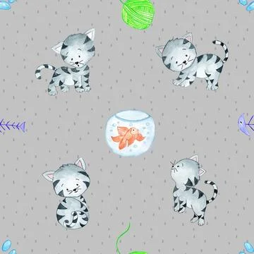 Seamless repeating pattern with adorable cute cats Illustrazione stock