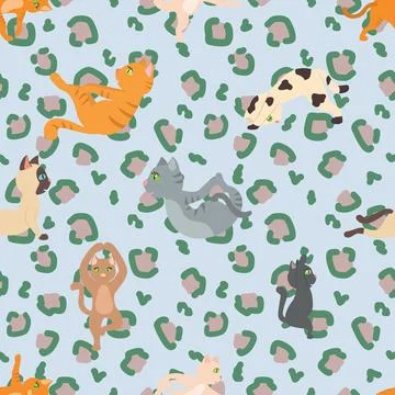 Seamless repeating pattern with adorable cute cats Stock Illustration