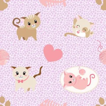Seamless repeating pattern with adorable cute cats Illustrazione stock