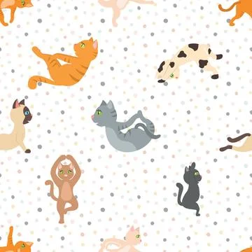 Seamless repeating pattern with adorable cute cats Stock Illustration