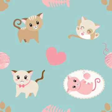 Seamless repeating pattern with adorable cute cats Illustrazione stock