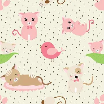 Seamless repeating pattern with adorable cute cats Illustrazione stock
