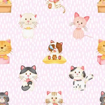 Seamless repeating pattern with adorable cute cats Stock Illustration