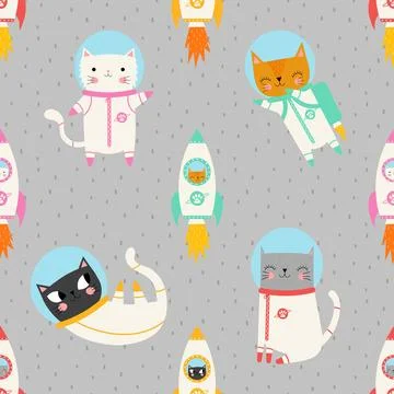 Seamless repeating pattern with adorable cute cats Illustrazione stock