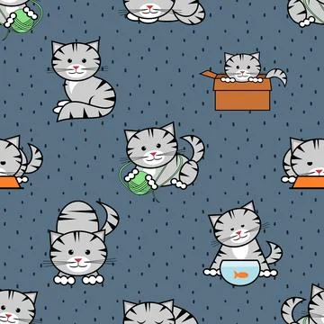 Seamless repeating pattern with adorable cute cats Illustrazione stock