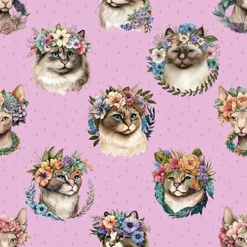 Seamless repeating pattern with adorable cute cats Stock Illustration