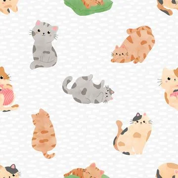 Seamless repeating pattern with adorable cute cats Stock Illustration
