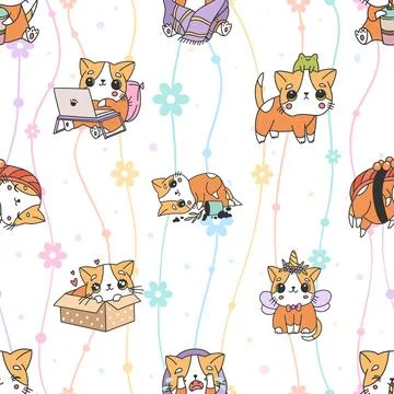 Seamless repeating pattern with adorable cute cats Stock Illustration