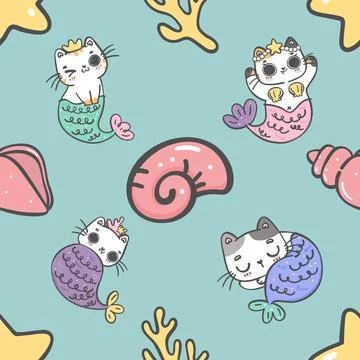 Seamless repeating pattern with adorable cute cats Stock Illustration