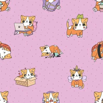Seamless repeating pattern with adorable cute cats Stock Illustration
