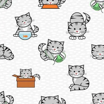 Seamless repeating pattern with adorable cute cats Stock Illustration