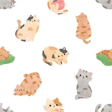 Seamless repeating pattern with adorable cute cats Illustrazione stock