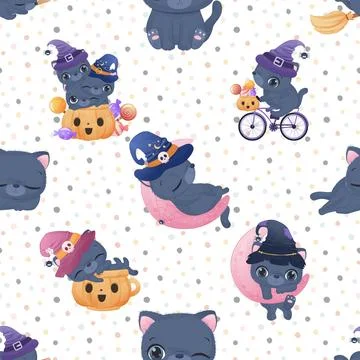 Seamless repeating pattern with adorable cute cats Stock Illustration