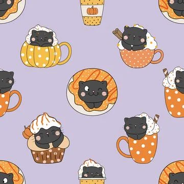 Seamless repeating pattern with adorable cute cats Illustrazione stock
