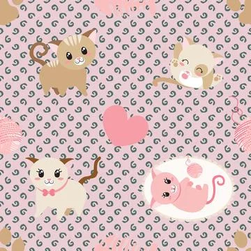 Seamless repeating pattern with adorable cute cats Stock Illustration