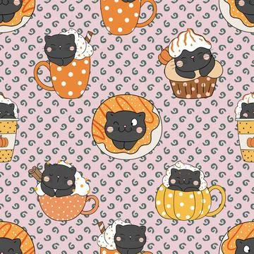 Seamless repeating pattern with adorable cute cats Stock Illustration