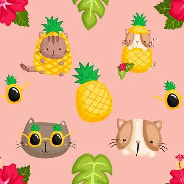 Seamless repeating pattern with adorable cute cats Stock Illustration