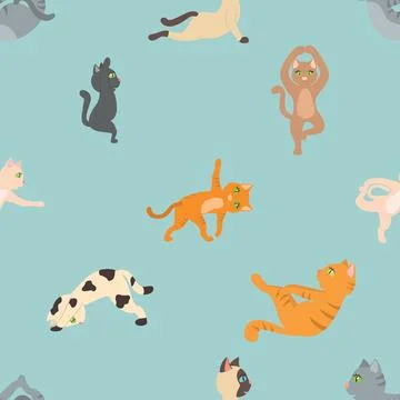 Seamless repeating pattern with adorable cute cats Stock Illustration