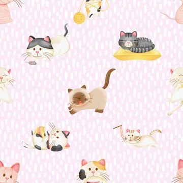 Seamless repeating pattern with adorable cute cats Stock Illustration