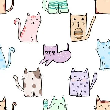 Seamless repeating pattern with adorable cute cats Stock Illustration