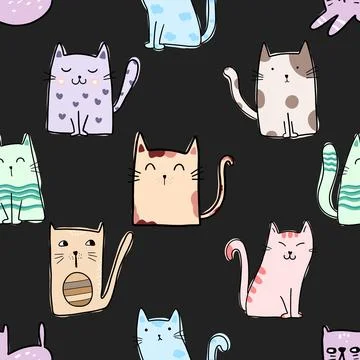 Seamless repeating pattern with adorable cute cats Stock Illustration