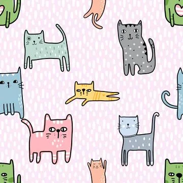 Seamless repeating pattern with adorable cute cats Illustrazione stock