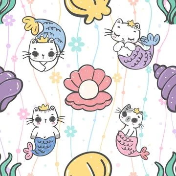Seamless repeating pattern with adorable cute cats Stock Illustration