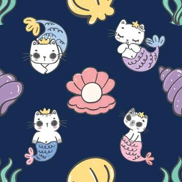 Seamless repeating pattern with adorable cute cats Illustrazione stock
