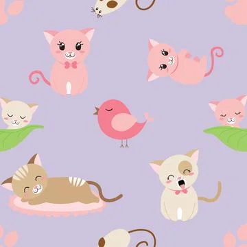 Seamless repeating pattern with adorable cute cats Illustrazione stock