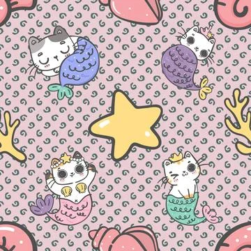 Seamless repeating pattern with adorable cute cats Stock Illustration