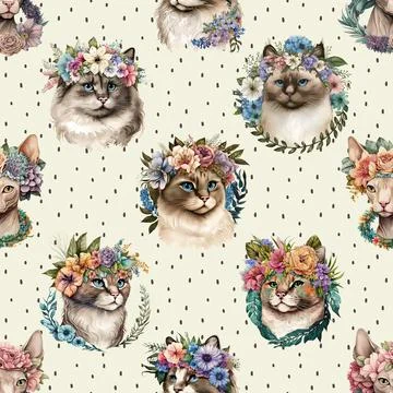 Seamless repeating pattern with adorable cute cats Stock Illustration