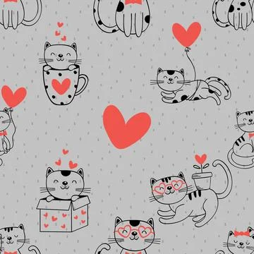 Seamless repeating pattern with adorable cute cats Stock Illustration