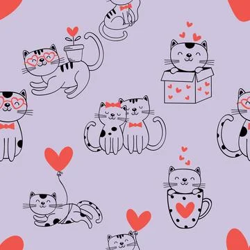 Seamless repeating pattern with adorable cute cats Stock Illustration