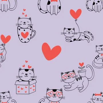 Seamless repeating pattern with adorable cute cats Stock Illustration