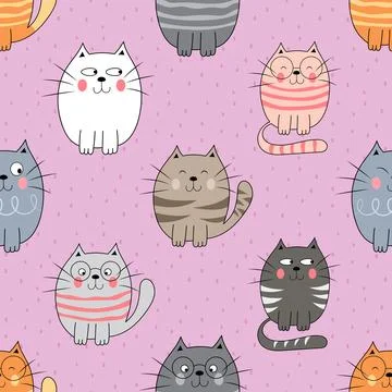 Seamless repeating pattern with adorable cute cats Illustrazione stock