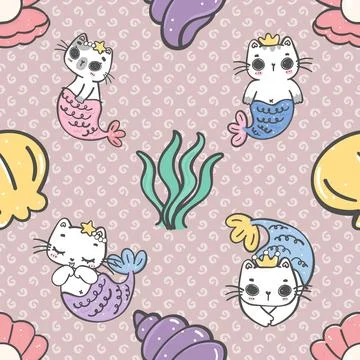 Seamless repeating pattern with adorable cute cats Stock Illustration